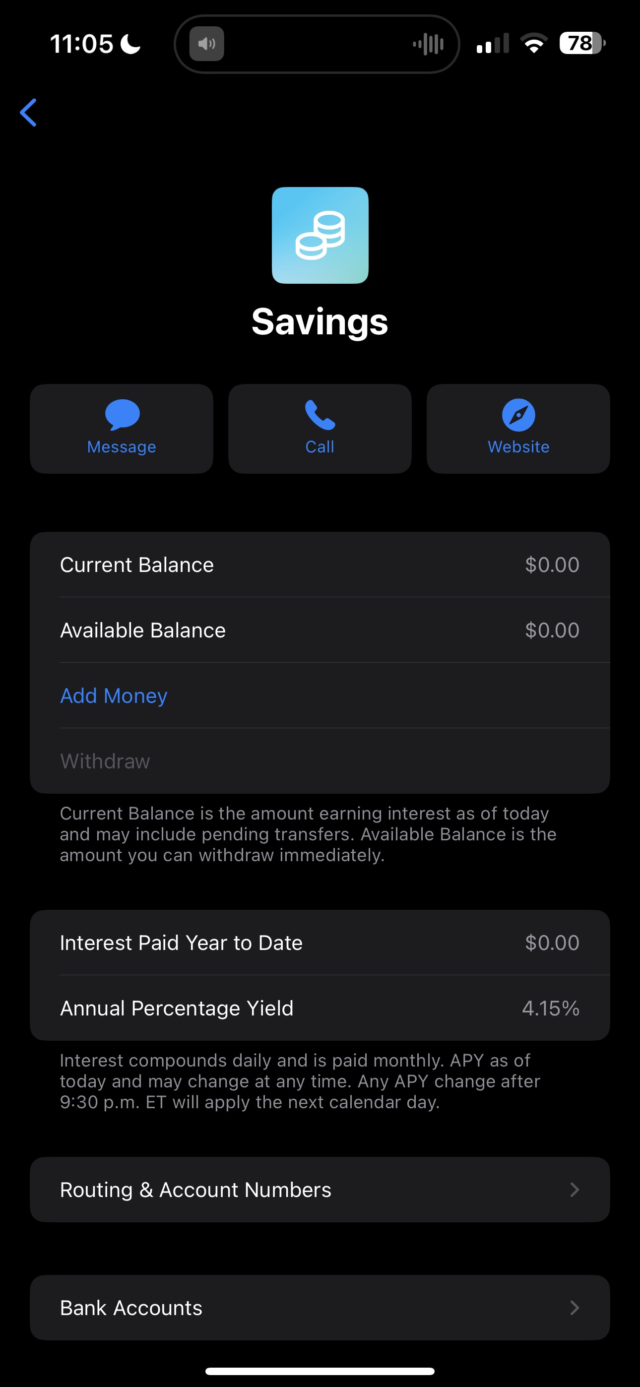 Apple Card High Yield Savings screen