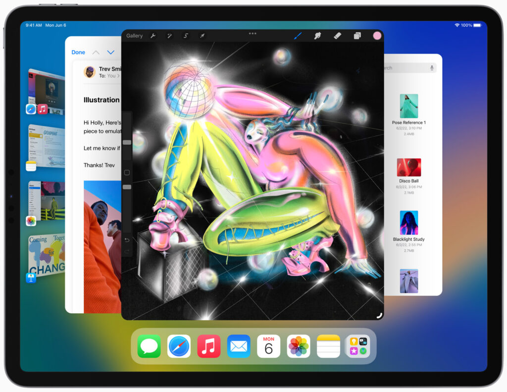 iPad showing iPadOS with Stage Manager